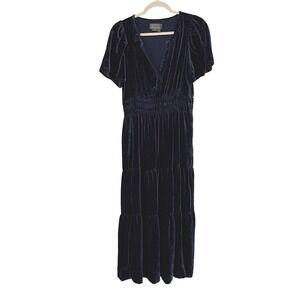 Anthropologie Velvet Somerset Tiered Midi Dress Navy Blue MP